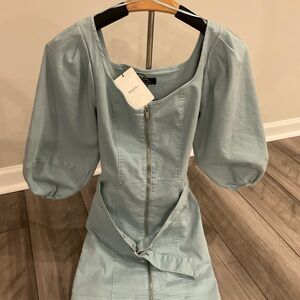 Bershka Light Blue Denim Belt Dress